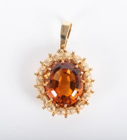 Deep Orange Oval Citrine Pendant Set in 14K Yellow Gold Bezel