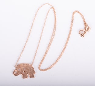 14K Rose Gold Elephant with Diamond Eyes Necklace/Choker