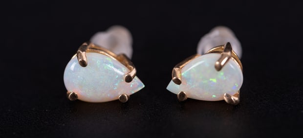 Pear Shaped Opal and 14K Yellow Gold Earrings