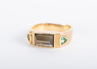 Barry Brinker 18K Yellow Gold, Dravite and Green Sapphire Ring