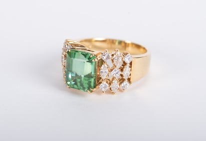 Amazing Barry Brinker Paraiba Green Tourmaline/Diamond Ring