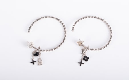 Louis Vuitton Hoop Sweet Silver/Black Monogram Earrings