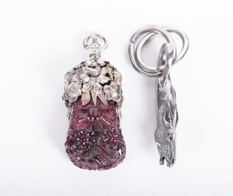 Sterling Artist Signed Horse Key Ring paired with a Purple & Silver Tone Pendant