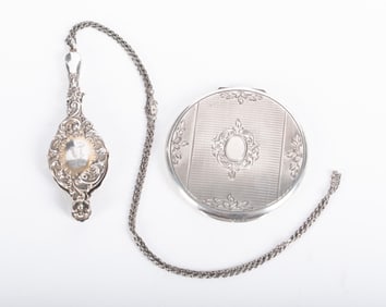 Antique Sterling Lorgnette along with a Sterling Compact