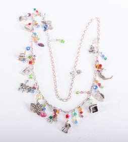 Sterling Charm Necklace with Colorful Crystal Beads