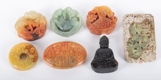 Collection of Seven Antique Carved Jade Ornaments