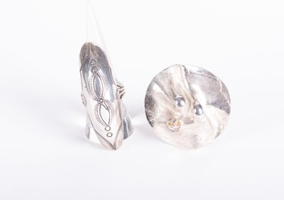 Large Modern Sterling Ring paired with an Equally Large Signed Native American Ring