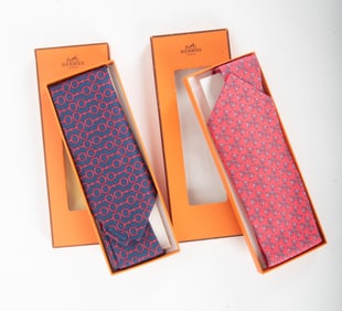 Two French Hermes 100% Soie Ties, 7479 IA and 624 TA
