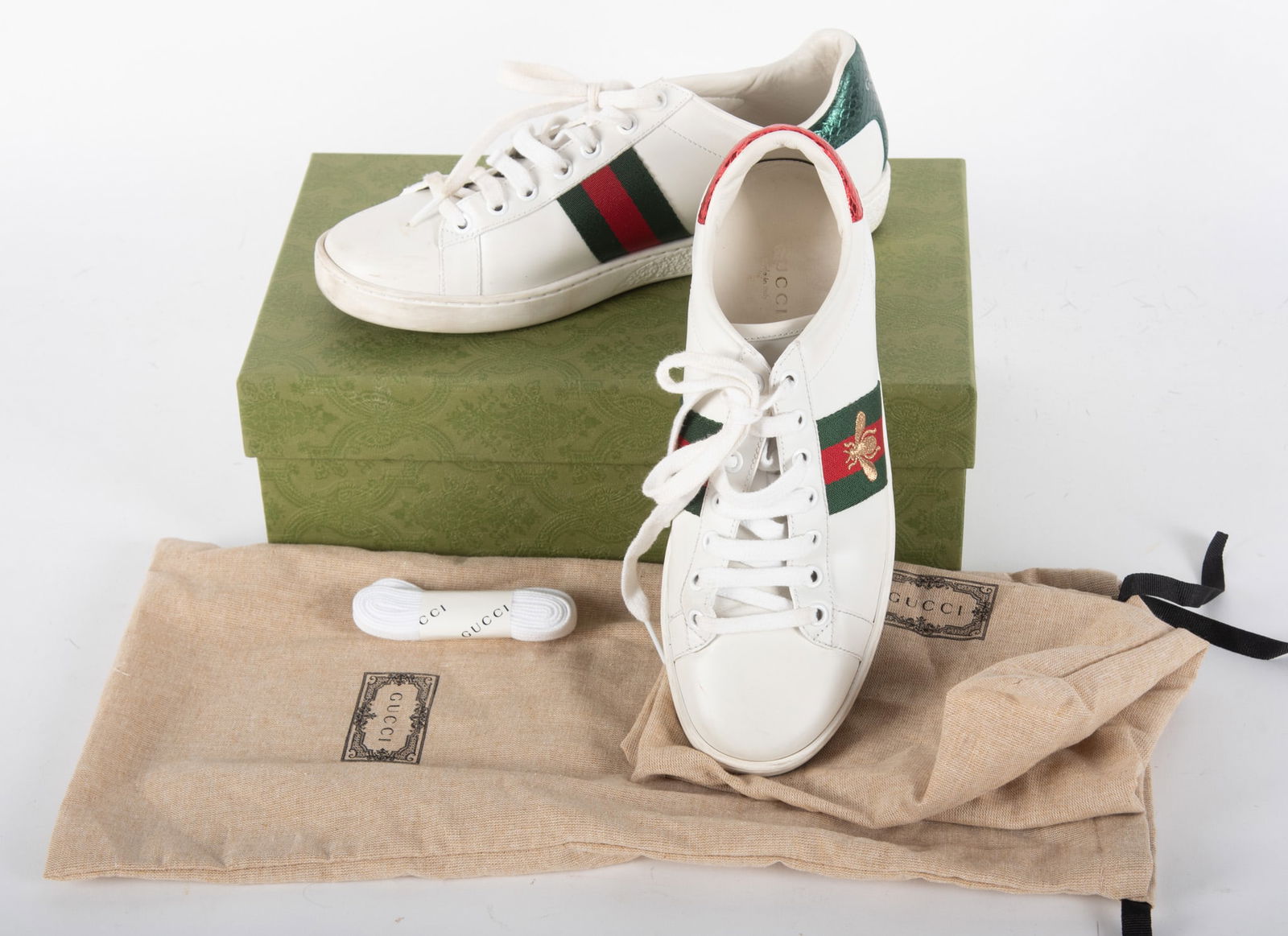 Pair of Gucci Women's Ace White Bee Tennis Shoes (1 of 3)