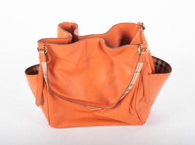 Burberry Orange Leather Shoulder Tote Bag