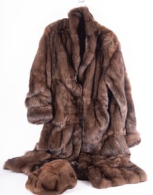 Natural Sable Coat, X-Cut Collar/Turn Back Full Floor Length Coat together with Matching Natural