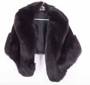 Black Mink Cape/Stole, Natural Ranch with Fox Trim