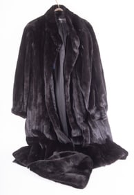 Fine Black Mink Coat by Continental Fur, St. Louis With Matching Mink Hood