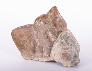 Inuit Stone Carving Owl along with a Stone Carved Fish