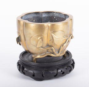 Gilt Bronze Incense Burner on Rosewood Stand