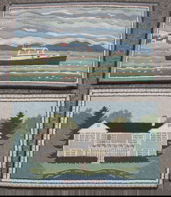 Two McAdoo Hand Dyed Hook Rugs: Shubael's Landing, and Hippopatomus Too, 1993