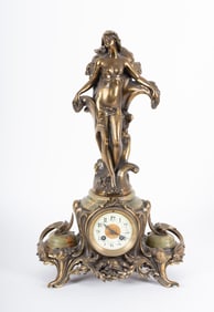 French Gilt Metal Figural Clock With Female Figure, Circa 1900