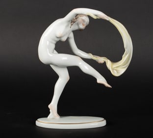A Herend Porcelain Sculpture of a Nude Dancer