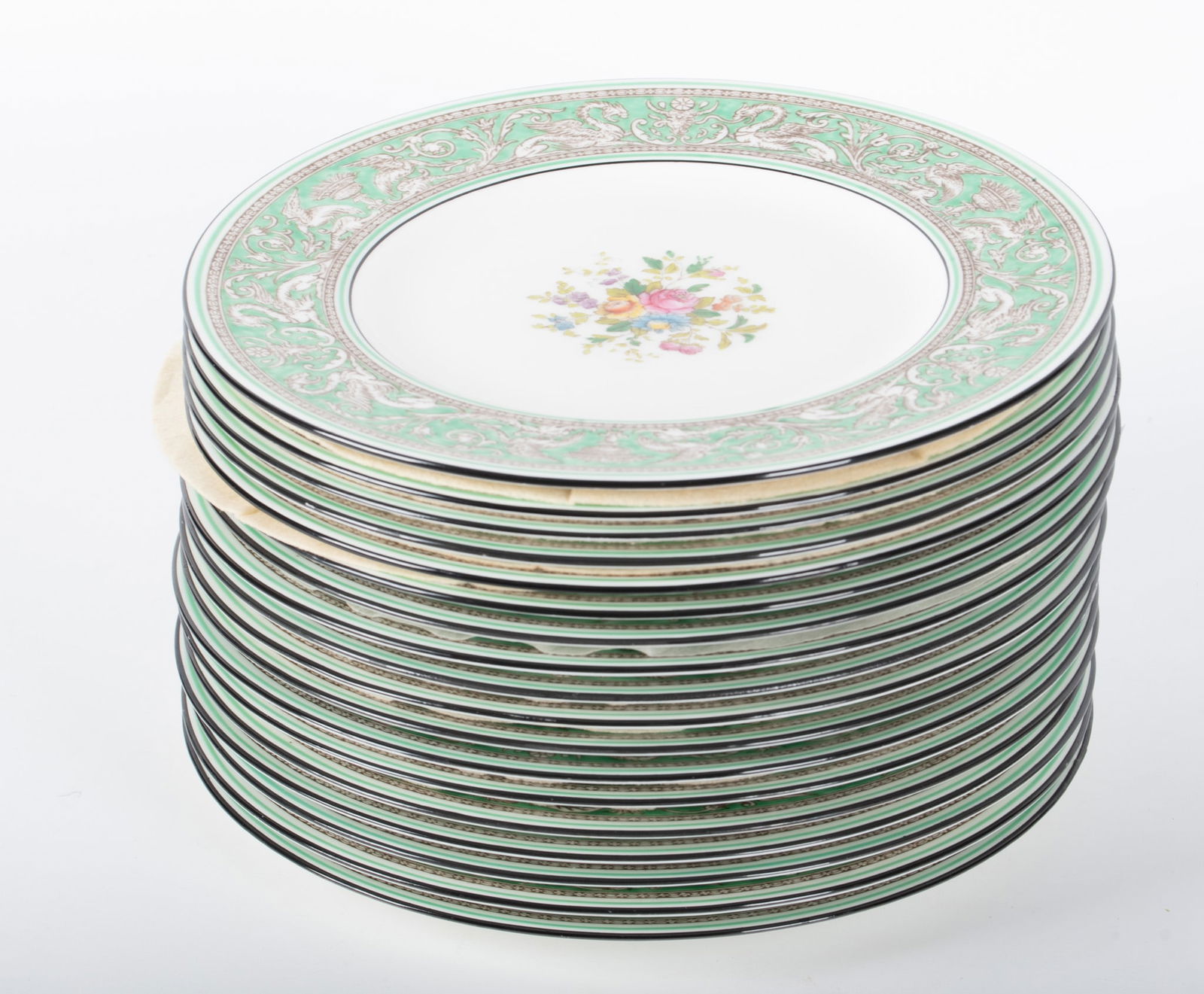 18 Wedgwood Florentine Turquoise Dinner Plates: 18 Wedgwood Florentine Turquoise Dinner PlatesSlight color variation of intensity. Marked on the base10 1/2 inches diameter