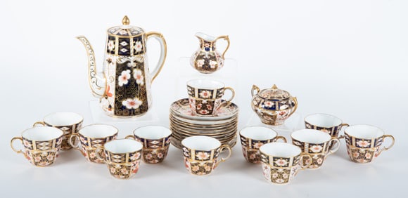 An English Porcelain Coffee Service, Traditional Imari by Royal Crown Derby