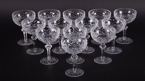 A Set of Thirteen Crystal Champagne Coupes, Powerscourt by Waterford