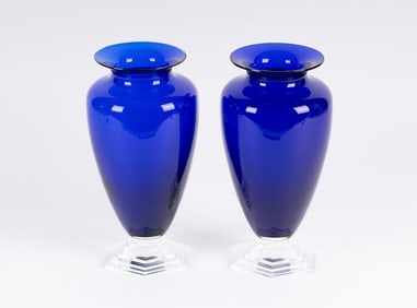 A Pair of Baccarat Cobalt Orsay Crystal Vases