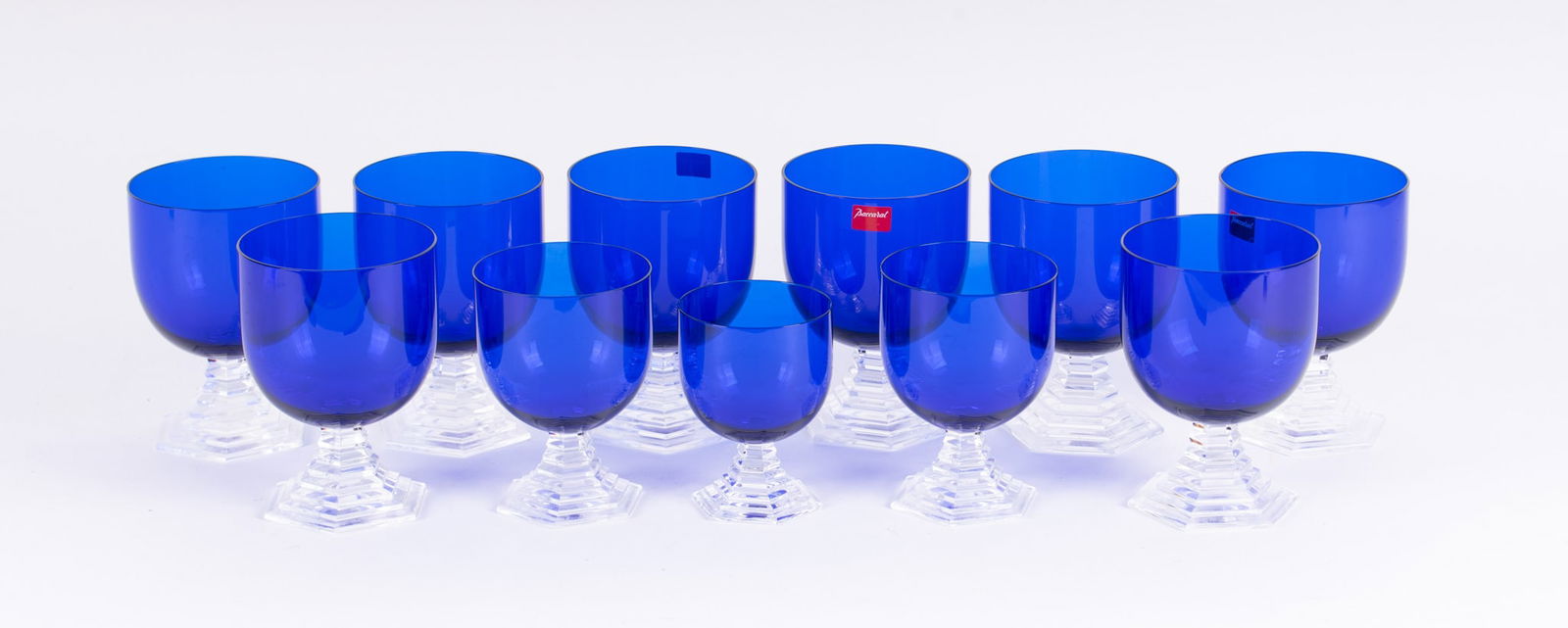 A Collection of Crystal Goblets, Orsay Cobalt Blue by Baccarat: A Collection of Crystal Goblets, Orsay Cobalt Blue by BaccaratFrance, late 20th century, rare to find grouping of Orsay pattern stemware in deep cobalt blue first introduced in 1991 and now discontinu