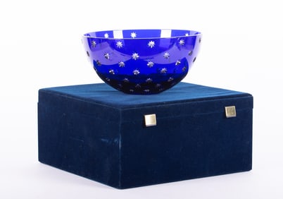 A Faberge Imperial Collection Cut Crystal Cobalt Blue Bowl