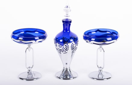 A Group of Three Art Deco Cobalt Farber Brothers Pieces