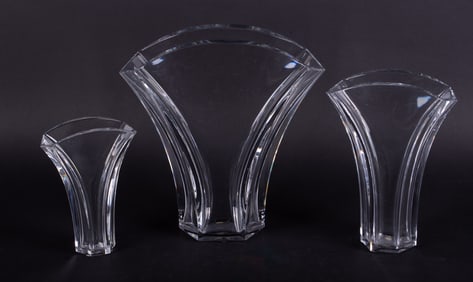 A Fine Set of Three Graduated Baccarat Crystal Ginkgo Vases