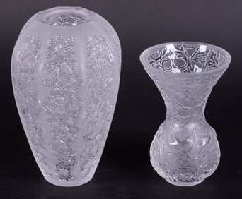 Two Lalique Frosted Crystal Vases, Sakura and Arabesque