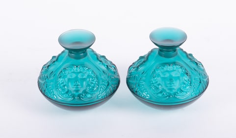 A Pair of Lalique Blue Crystal Psyche Flacons