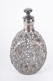 Chinese Export Silver Overlay & Glass Decanter