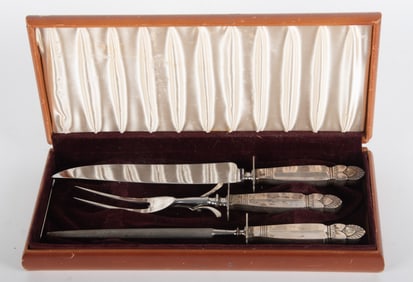 A Sterling Silver and Stainless Steel Carving Set, Princess Ingrid by Frank Whiting