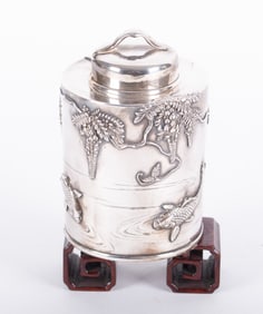 A Japanese Bisansha Silver Tea Caddy