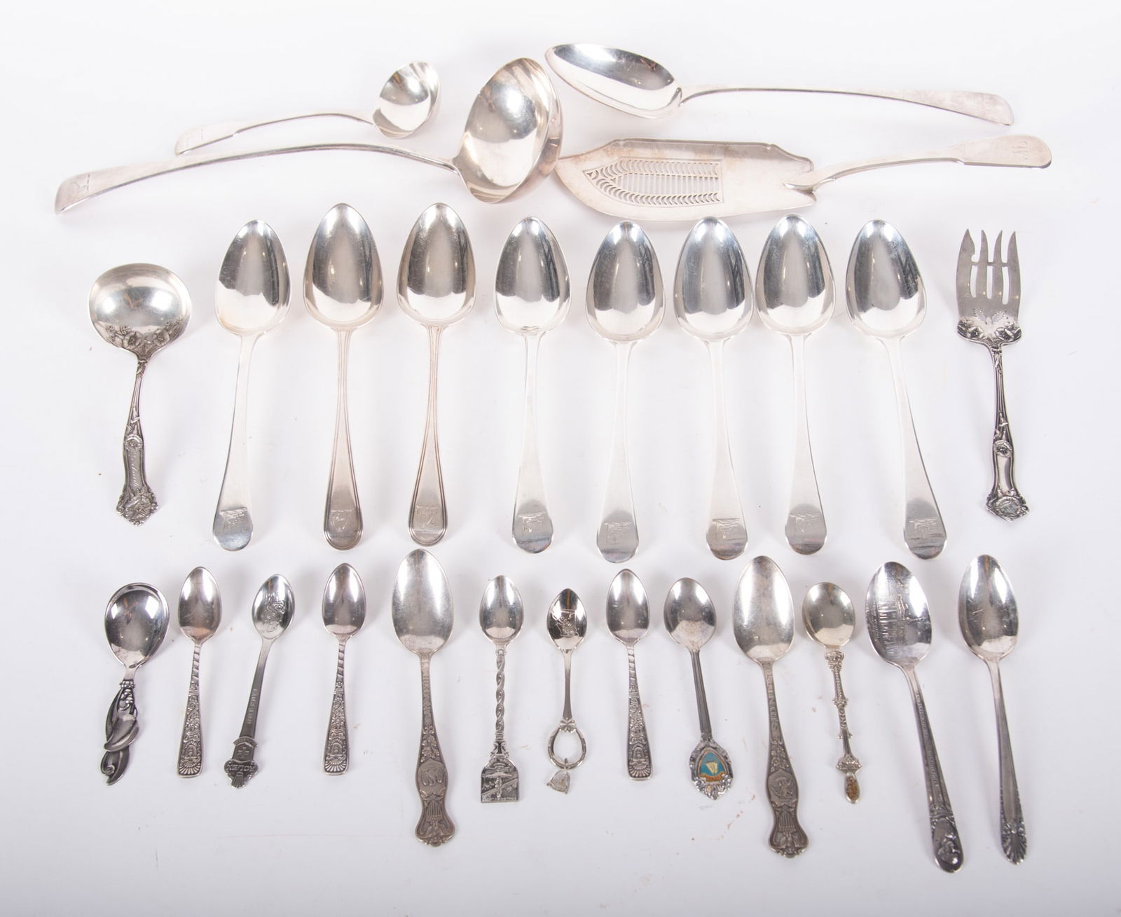 A Collection of Sterling Serving Pieces along with Souvenir Spoons (1 of 4)