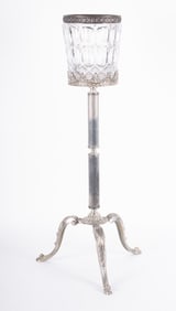 A Vintage William Adams Cut Crystal Champagne Bucket and Plated Silver Stand