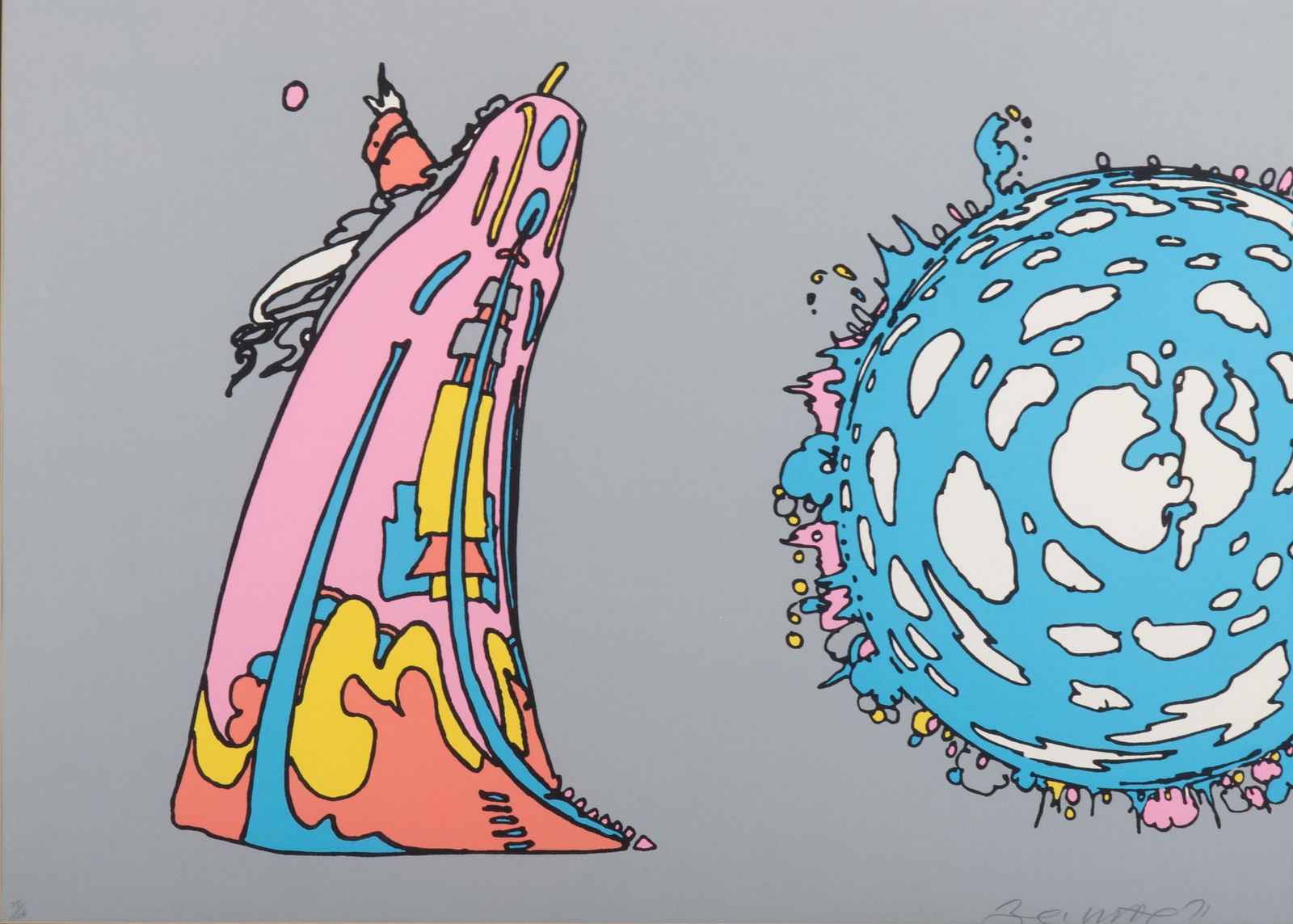 Peter Max, German/American (b. 1937), Pointing to Infinity, 1971, serigraph on Arches: Peter MaxGerman/American, (b. 1937)Pointing to Infinity, 1971serigraph on Archessigned and dated in pencil lower right, framed.20 1/2 x 28 1/4 inches; 25 1/2 x 34 inches (overall with frame)