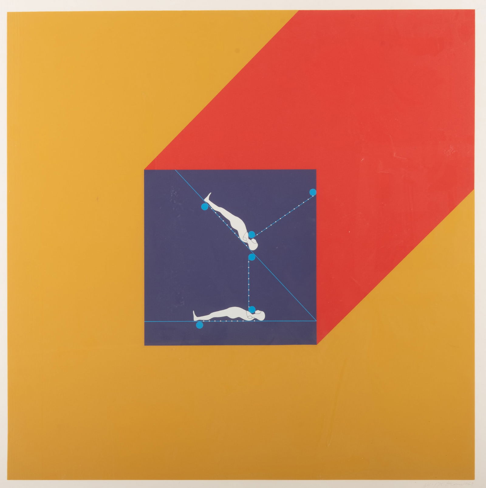 Ernest Tino Trova, Missouri (1927-2009), Falling Man Landscape, 1969, silkscreen, ed. 64/175: Ernest Tino TrovaMissouri, (1927-2009)Falling Man Landscape, 1969silkscreen, ed. 64/175signed, dated, and numbered lower margin, framed.27 1/2 x 27 1/2 inches (visible); 28 x 28 inches (overall with f