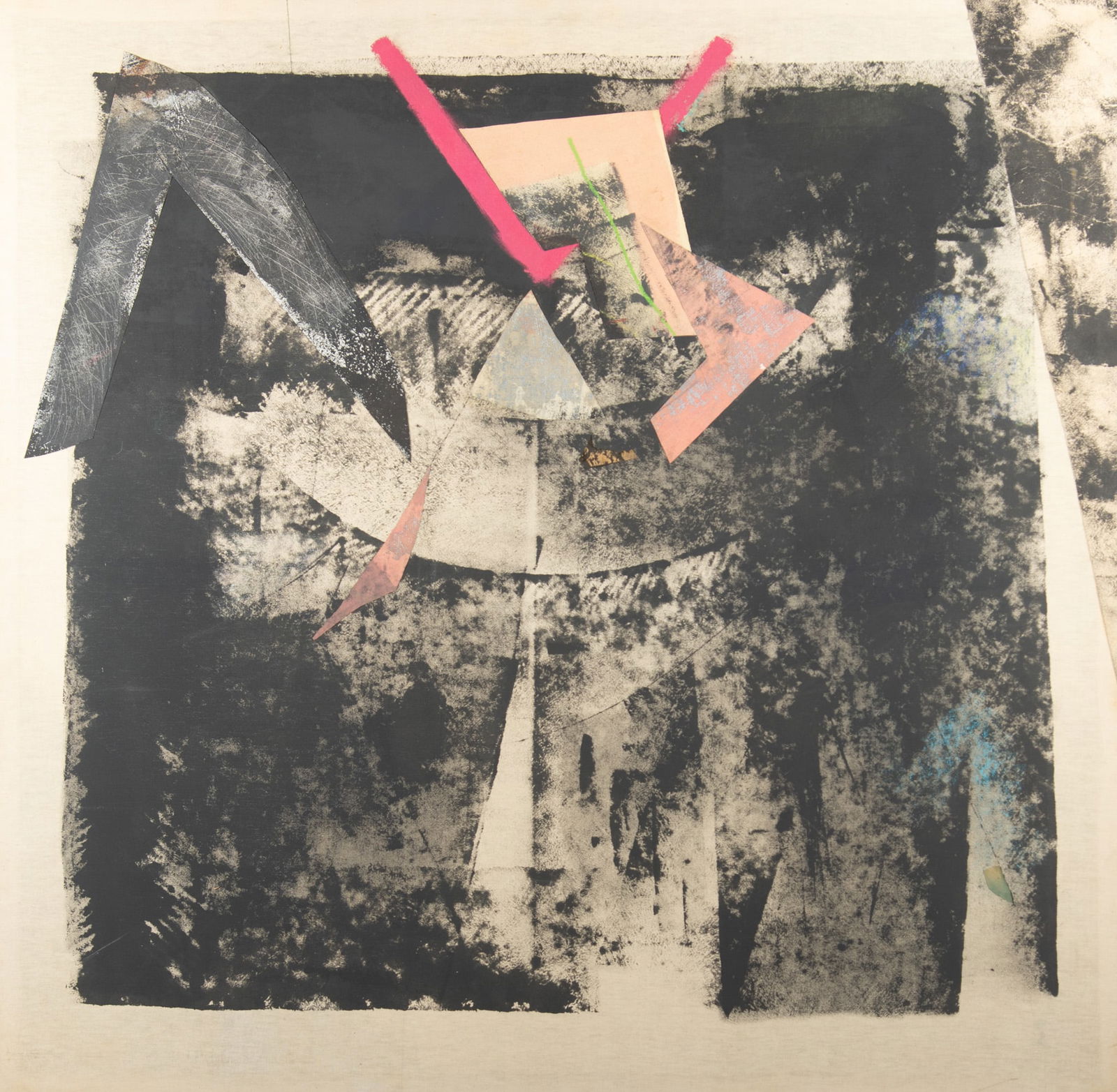 David Moose, 20th - 21st Centuries, Eureka Juju, 1980, collage on canvas: David Moose20th - 21st CenturiesEureka Juju, 1980collage on canvassigned with title and date verso, framed.67 x 70 inches; 69 x 71 inches (overall with frame)