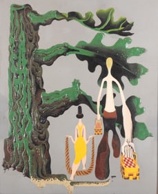 Russell Kraus, St. Louis (1918-2009), Picnic, oil on masonite