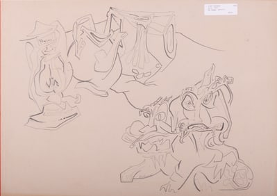 John Wehmer, Missouri (1927-2019), Fu Dogs, pencil on paper