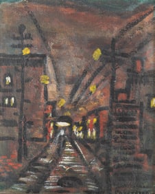 Fred Greene Carpenter, Missouri (1882-1965), Elevated Train, oil on canvas board