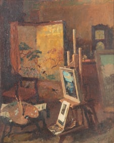 Gustav Frederick Goetsch, Missouri (1877-1969), Interior, Artist's Studio, 1960, oil on board
