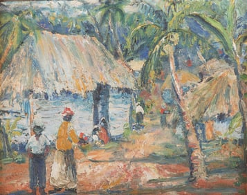 Blanche Skrainka, Missouri (1873-1958), Native Huts, Jamaica, oil on board