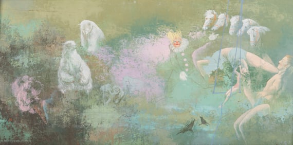 Stella Pearlmutter, Missouri (1912-1993), Fantasy, circa 1950s, oil on board
