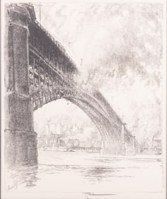 Joseph Pennell, American (1857-1926), Eads Bridge, lithograph
