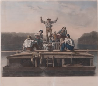 After George Caleb Bingham, American (1811-1879), Jolly Flat Boatman, hand colored engraving