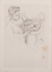 Mary Stevenson Cassatt, Pennsylvania / France (1844-1926), Looking into the Hand Mirror, etching