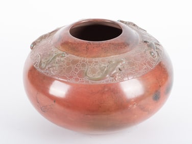 Southwest Pottery Vessel with Lizards and Turquoise Eyes